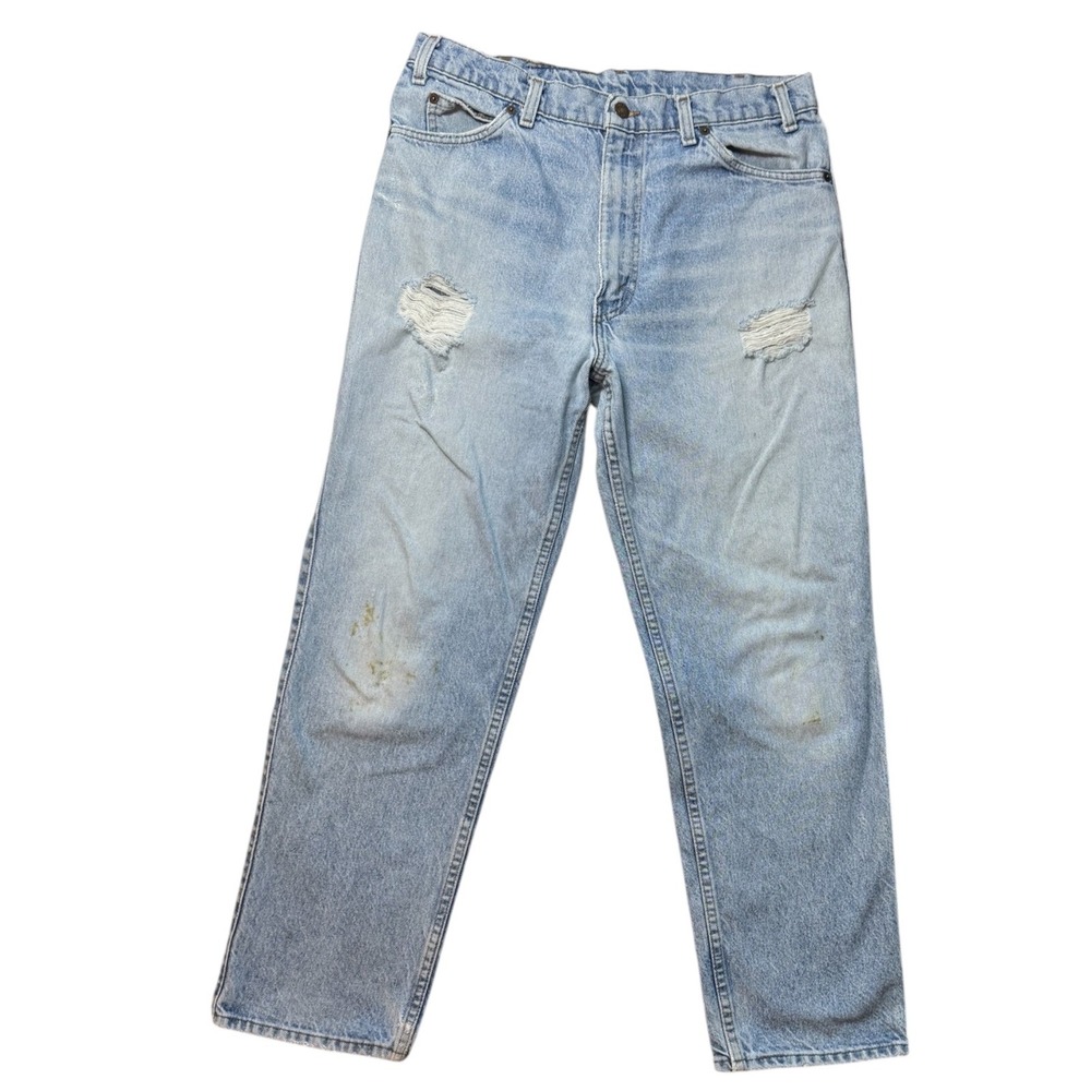 Vintage Levis‎ 540 Two Horse Distressed Light Wash Straight Leg Jeans Mens 34x30